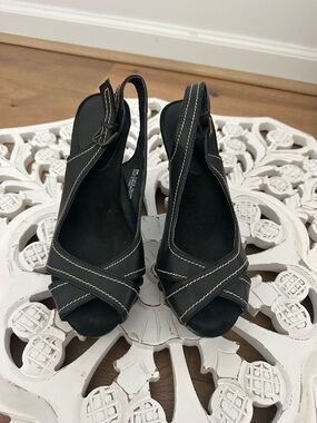 MIA Black Slingback Peep-Toe Heels with Contrast Stitching